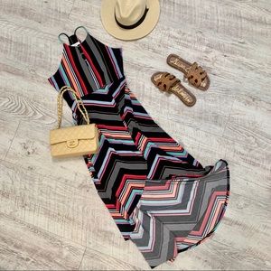 Candie’s High/Low Bright Stripes Halter Maxi Dress